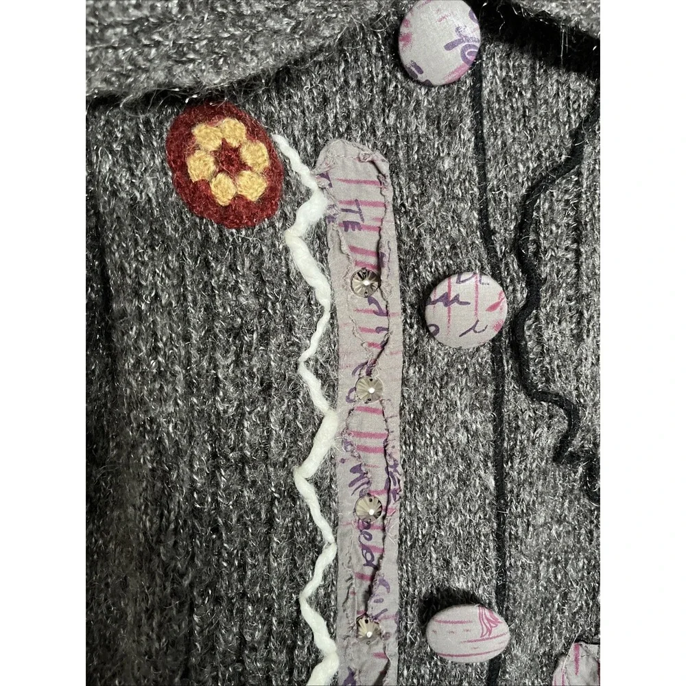 Sz S Monroe and Main Women's Coat Button Yarn Woven Patchwork Long Cardigan